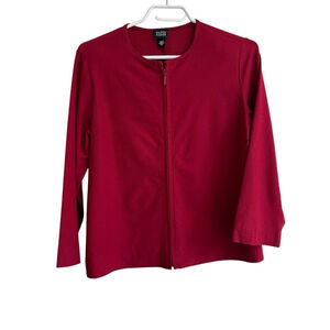 Eileen Fisher Cherry Red Zip Up Cardigan with Shoulder Pads Sz Small